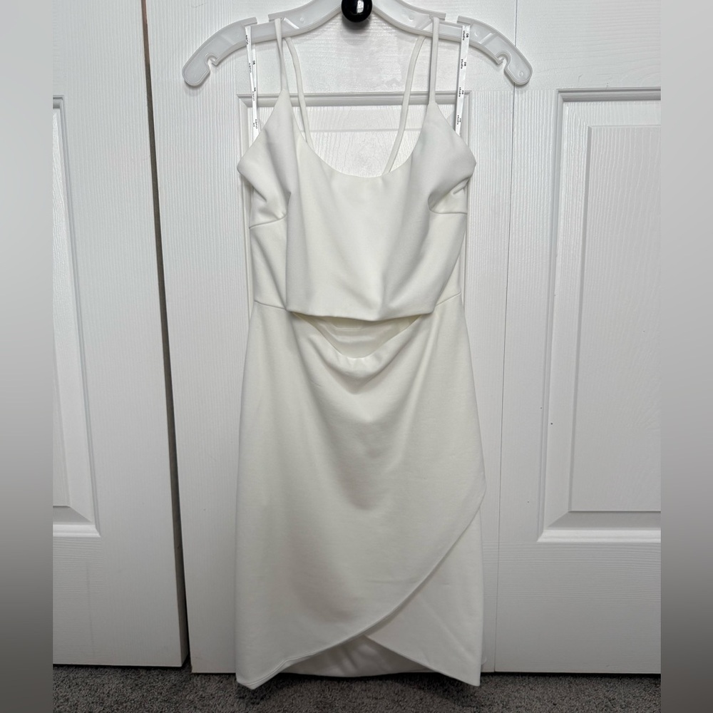 David's Bridal White Asymmetrical Wrap Dress for Weddings
